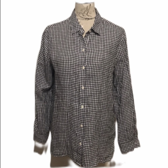 *🆕 J Jill Black Check Button Linen Top S - Picture 1 of 5